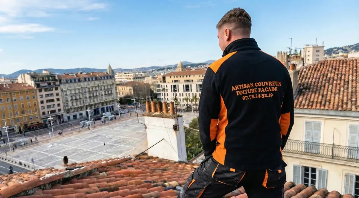 Couvreur Quali Toiture sur un toit, prêt pour une intervention d’urgence à La Garde